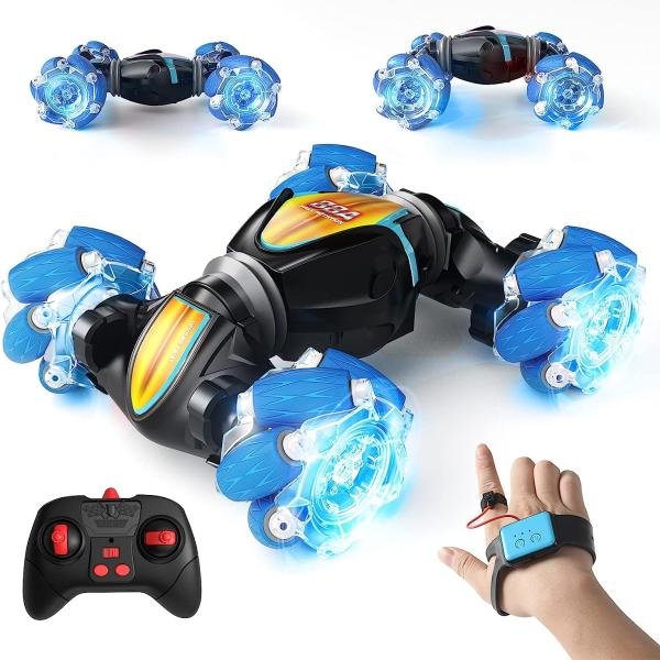 Voiture cascadeuse 4x4 double face – RC + geste, LED & musique